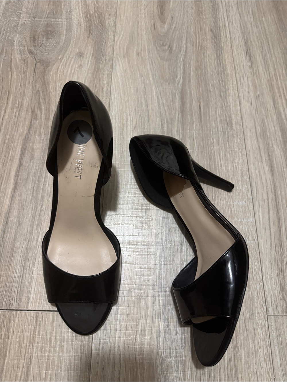 Nine West Black Patent Open-Toe D'Orsay Stiletto Heels